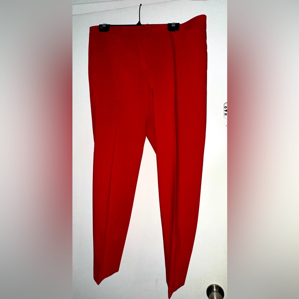 Red straight leg dress pants